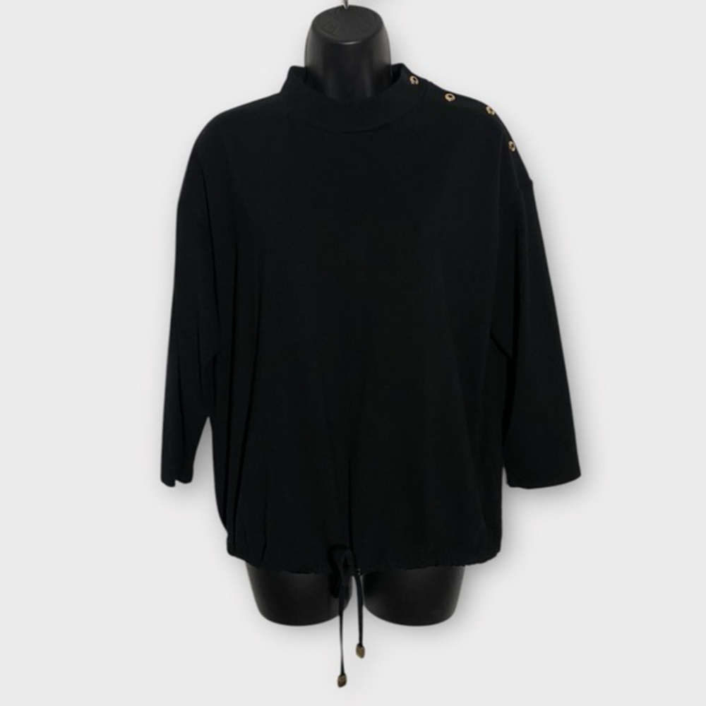 Chico's Zenergy Black Snap Detail Pullover Top Size 12/14 Petite Style 570259055